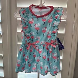 Flamingo Print Dog Dress - Blue and Pink